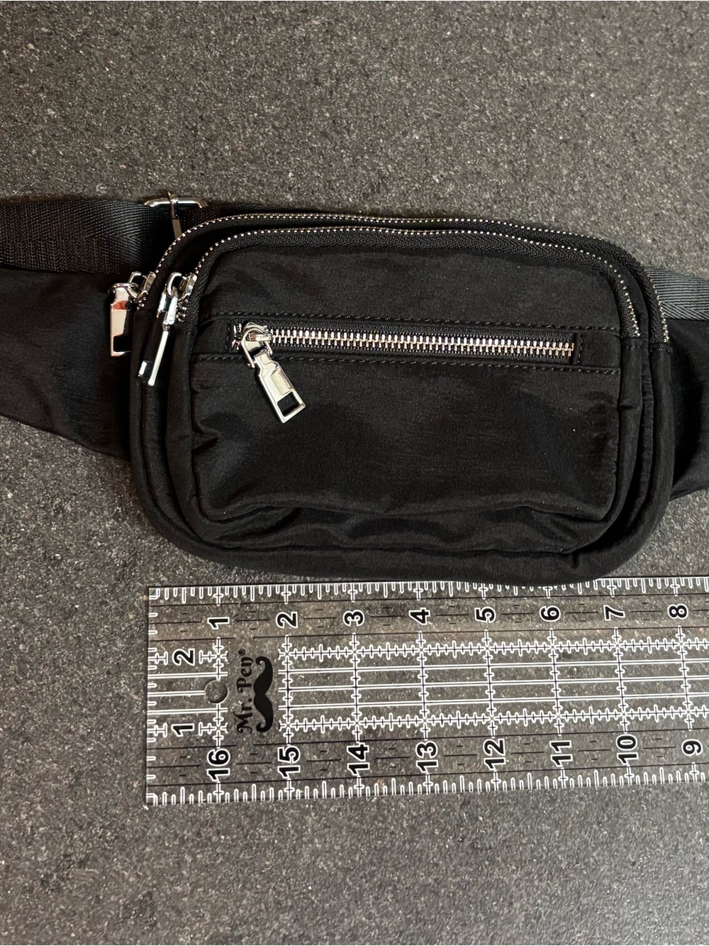 Black Nylon Waist Bag with Silver Hardware